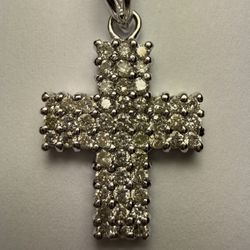 14k White Gold Diamond Cross Pendant Real Natural Round Diamond