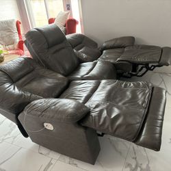 Powered Leather Recliner Sofa. 