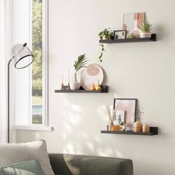 3 Wooden Floating Shelves, Black