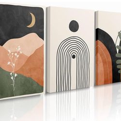 Boho Art Wall Decor for Bedroom Modern Mid Century Wall Art Large Bathroom Canvas Framed Neutral Artwork Abstract Geometric Wall Decor Burn Orange Bla