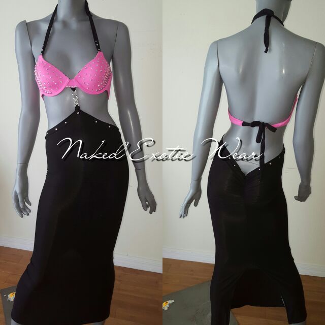 Pink and black exotic strip club gown