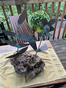 Concrete And Copper Metal Art/ Read Description And Look At The Pictures