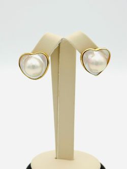 14K YELLOW GOLD 8.55 GRAMS WHITE HEART ACCENT EARRINGS USED