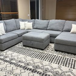 Living Spaces U-Shape Chaise Sectional W Storage Ottoman
