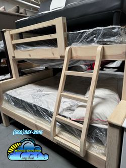 Whitewash twin full bunk bed with mattresses colchones incluidos