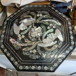 Inlaid Mother-of-Pearl Octagonal Lacquered Jewlery Box Korea 