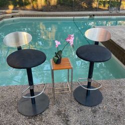 Black Bar Stool With Brushed Stainless Steel Back