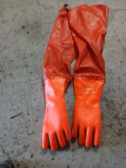 Long Orange PVC Chemical Resistant Gloves