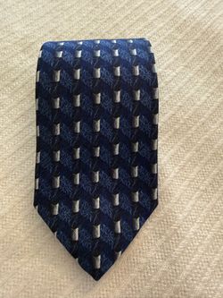 Ermenegildo Zegna Silk Tie Blue Geometric Leaf Disegno Esclusivo Vintage Italy
