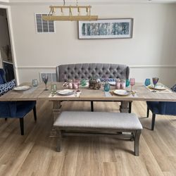 ✨ Completedd Dining Room Set – Modern Rustic + Velvet Accent – $900 ✨