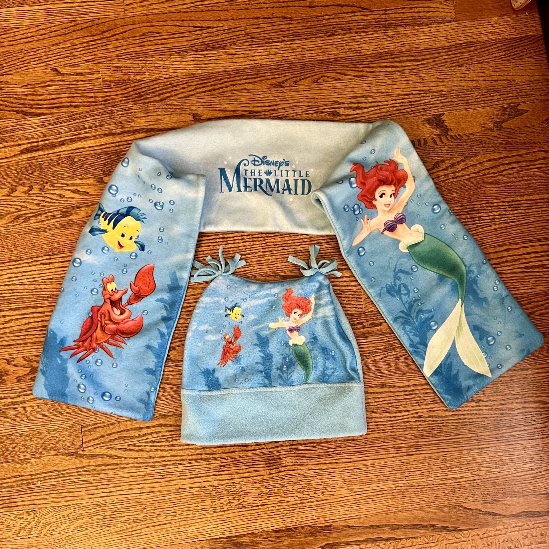 90s Disney Store The Little Mermaid Fleece Winter Hat and Scarf set