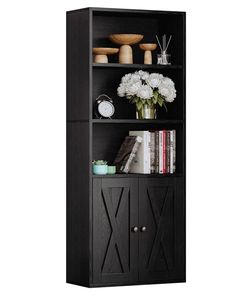 Bookshelves and Bookcases with Doors 11.8 in Depth Floor Standing 5 Shelf
