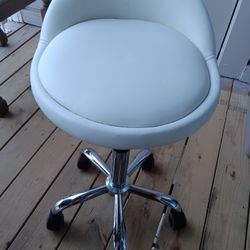 Petite cute white adjustable height swivel rolling chair stool with wheels