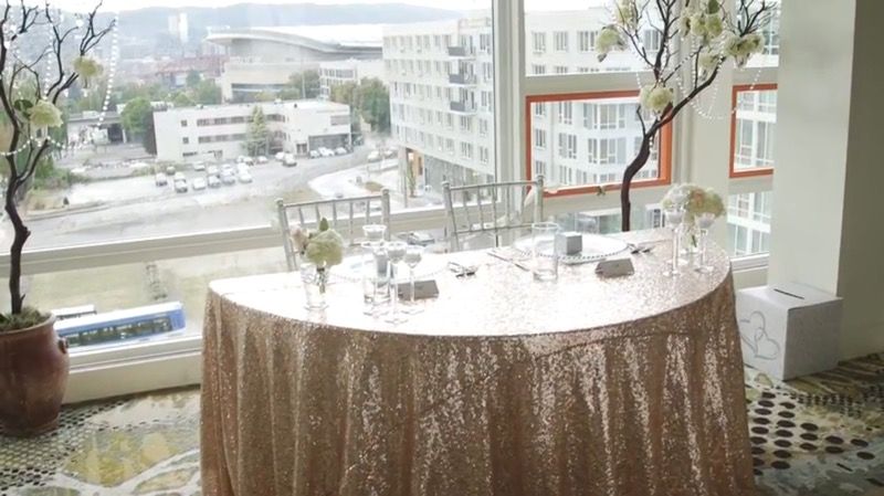 sequin rose gold tablecloth decor