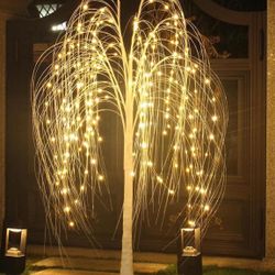 Fanshunlite Lighted Willow Tree, 5FT 216 LED Weeping Willow Tree with Warm White Fairy Lights for Outdoor Indoor Decor, Twig Tree Wedding Festival Hom