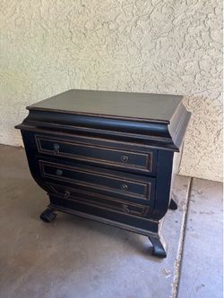 Vintage Style Black Wood 3-Drawer Nightstand / End Table