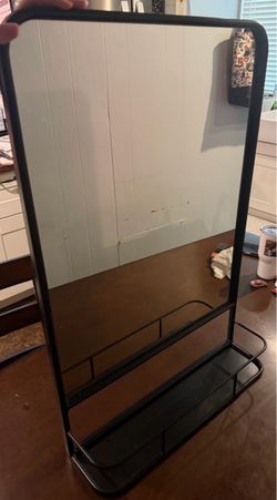 Black Metal Framed Mirror with Bottom Shelf