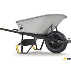 Gorilla 6 cu. ft. PRO Heavy-Duty Steel Tub Wheelbarrow, Steel Braces and Handles, Easy Pivot/Dump Design, 16 in. Pneumatic Wheel