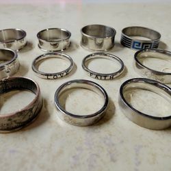 Lot Of 11 Rings Mostly Stainless Steel  - Only Shipping Available.