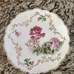 Vintage Pink Roses Gilded Swags Plate