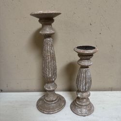 Champagne Fluted Pillar Candleholder Pair