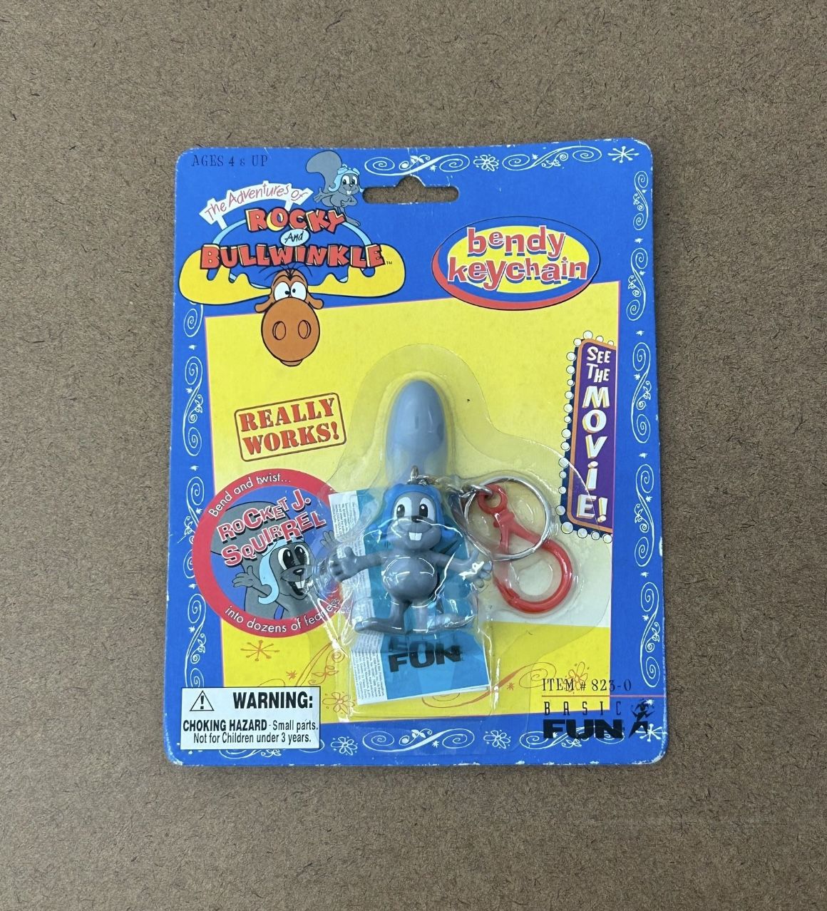 2000 Basic Fun Inc. THE ADVENTURESOF ROCKY & BULWINKLE “Rocket J. Squirrel ” BENDY Keychain (NIP)