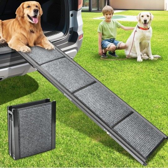 Dog Ramp for Car, 63" Long & 17.3" Wide Dog Car Ramp with Non-Slip Rug Surface, Folding Dog Ramps for Large Dogs, Outdoor Dog Ramp Up to 250 LBS