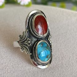Blue & Red Ring 💍 925 sterling silver (size 8 ) 