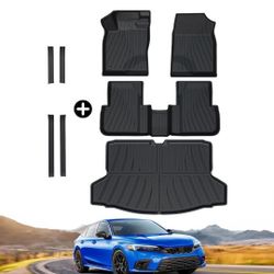 BEEGROW Floor Mats Cargo Liner Rear Seat Back Covers Door Sill Protector for Honda Civic Hatchback Accessories 2022 2023 2024 (Not for Sedan and Subwo