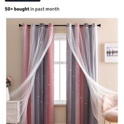 2 Pannel Girls Curtains (Washed) And Stuffed Animal Net For Wall. 