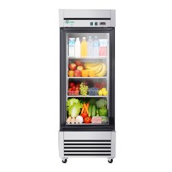 27 Single Glass Door Commercial Reach-In Display Refrigerator, 33–40°F Merchandiser Cooler, Stainless Steel, R290, ETL DOE