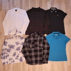 6 Men's Large Shirts: Hollister, H&M, American Eagle