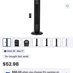 Utilitech 36-in 120 -Volt 3 -Speed Indoor BLACK/ MATTE Oscillating Tower Fan with Remote Battery Not Included