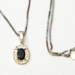 Vintage .925 Silver Sapphire & Box Chain