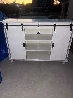 White Barn Door TV Stand Console
