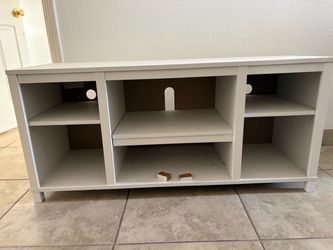 White TV Stand with Open Shelves