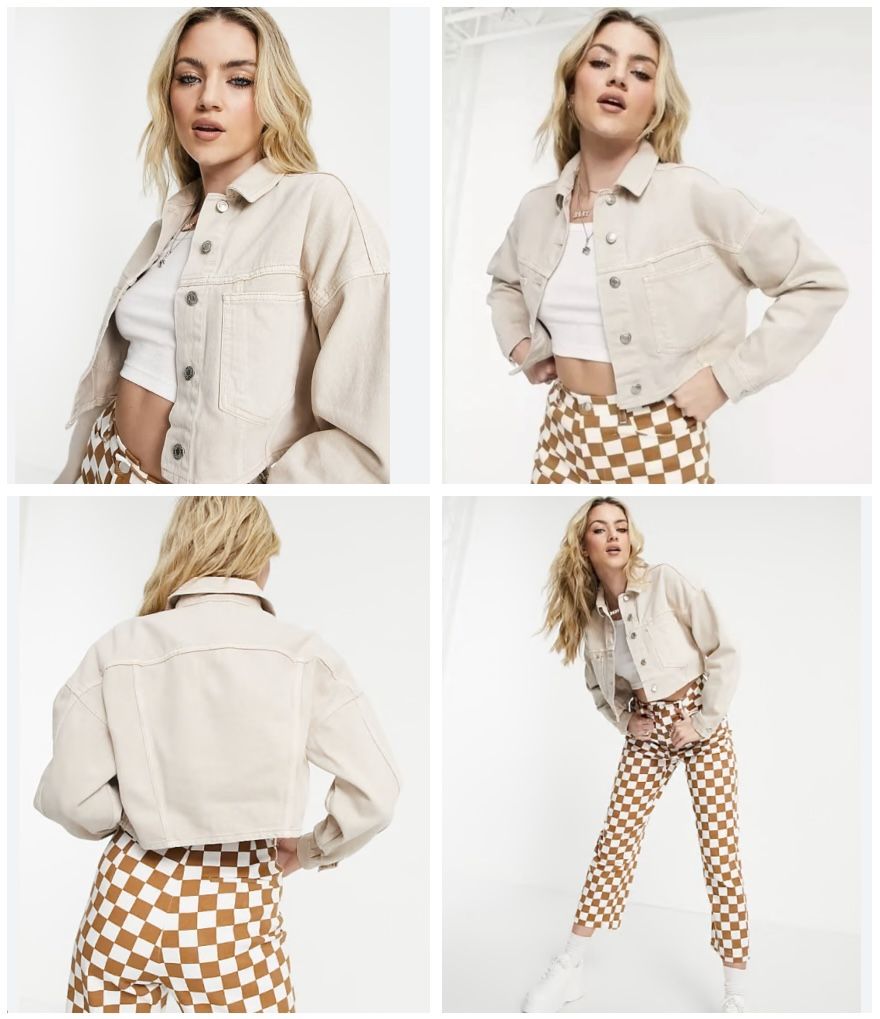 women’s Topshop Cropped Denim Jacket in Sand / Stone - size 8