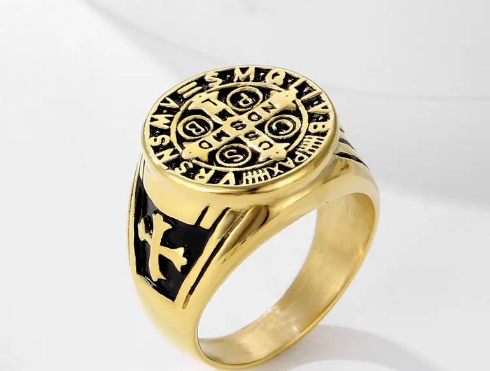 Men's Ring Gold Stainless Steel Ring Cross Ring size 12