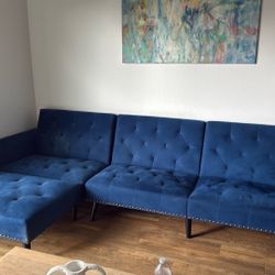 Blue Sectional Couch / Sofa Bed 