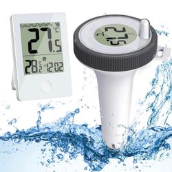 Wireless Digital Floating Pool Thermometer with IPX8 Waterproof, Easy Read Outdoor/Indoor Temperature Monitor for Swimming Pools, Hot Tubs, Small Pond