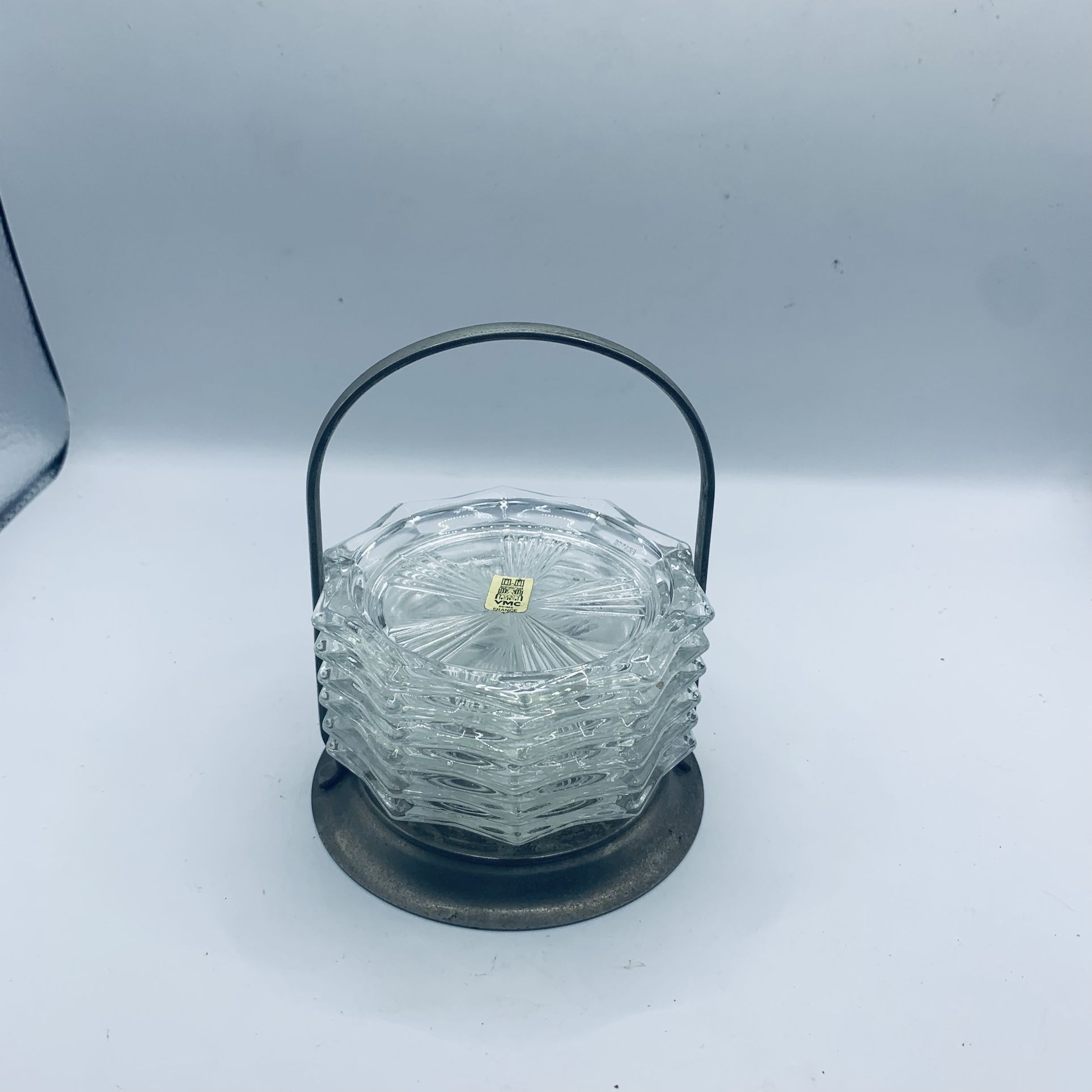 Vintage Crystal Coasters And Silver Plated Caddy Set Of 6 Coasters