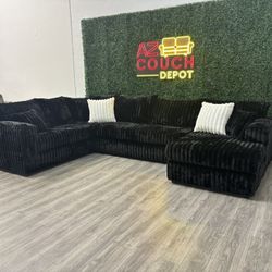 Black Sectional Couch Corduroy - Free Delivery 