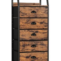 Furnulem Tall 5 Drawers Dresser, Vertical Storage Tower Fabric Dresser for Bedroom, Hallway, Entryway, Nursery, Closet Organizer, Nightstand Bedside T