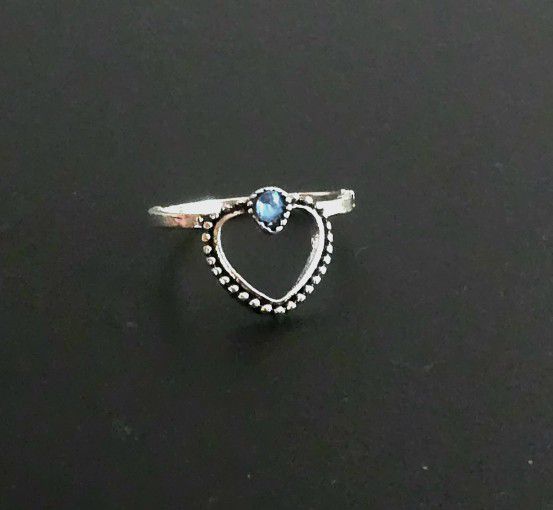 BLUE TOURMALINE HEART SILVER NEW SIZE 6.5 RING