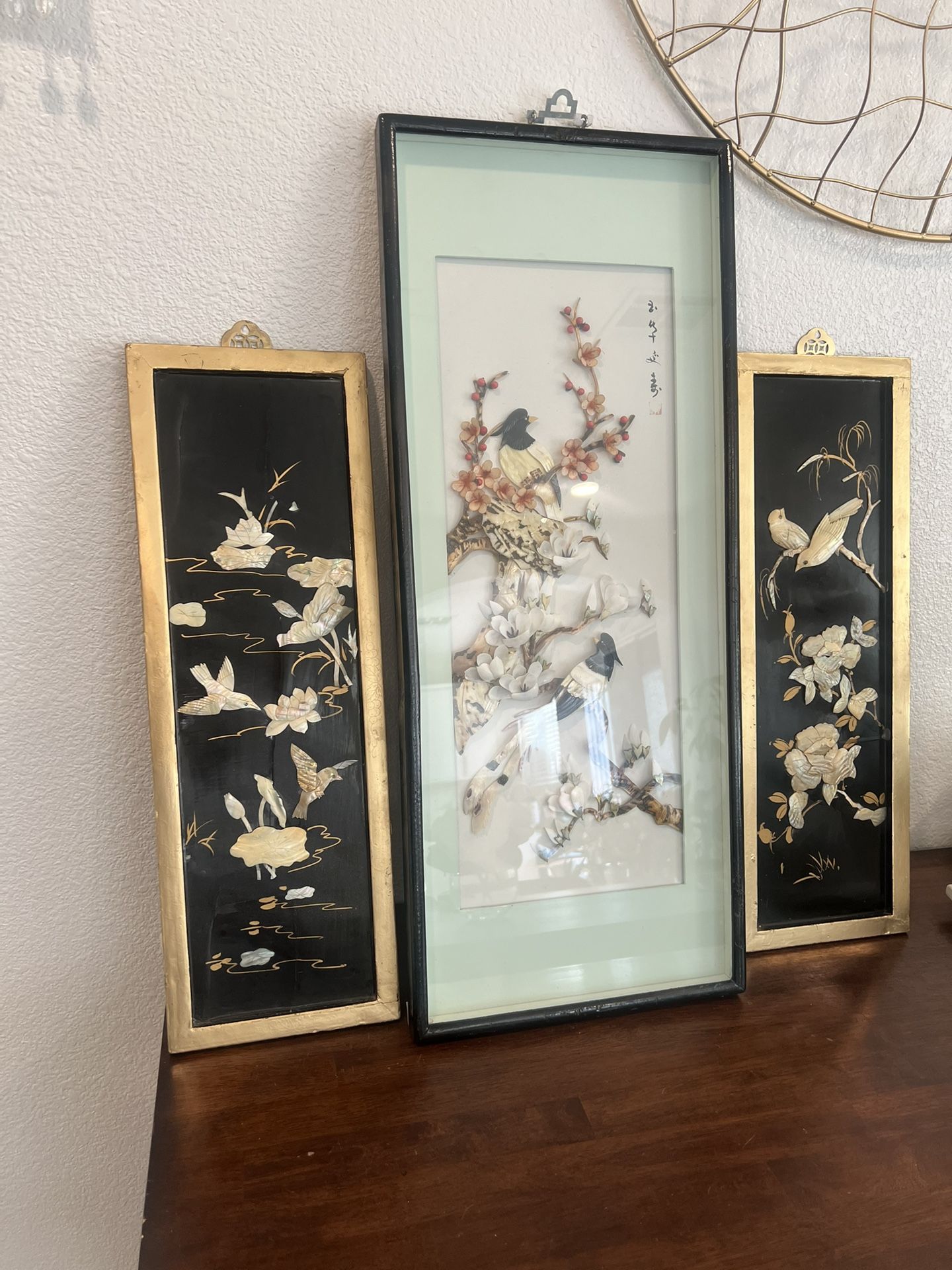 3 Beautiful!! Frames Birds Made Of Pearls 