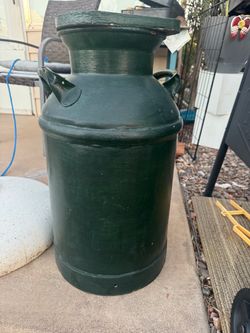 Vintage Metal Milk Can Dark Green