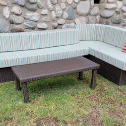3 Piece Outdoor Wicker Patio Set And Coffee Table With Cushions