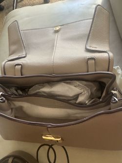 Beige Top Handle Bag with Gold-Tone Hardware & Crossbody Strap