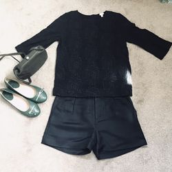 NWOT-j.crew factory embroidered 3/4 sleeve blouse (black)