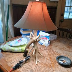 Unique Antler Table Lamp & Shade,  23” Tall X 10” At Base